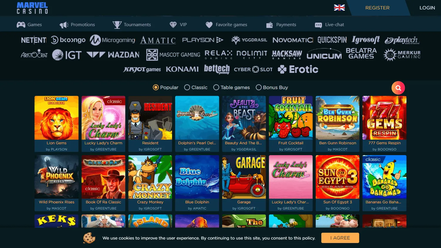 Marvel Casino games on desktop
