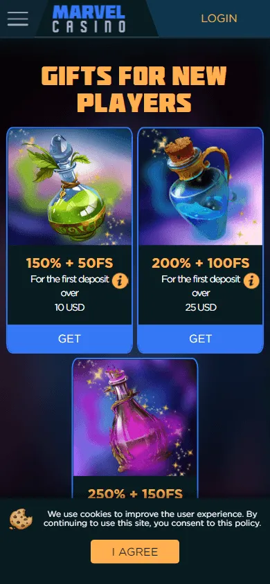 Marvel Casino promotions on a mobile device